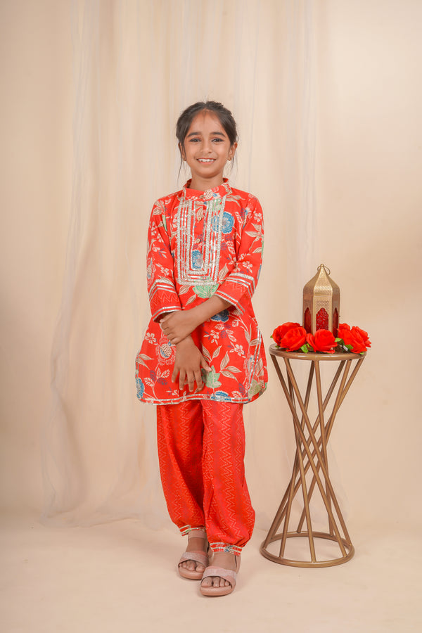 Rust Orange Kurta Afghani Pant Set