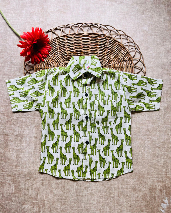 Green Giraffe Half Shirt