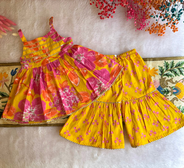 Flower Sleeveless Style Sharara Set