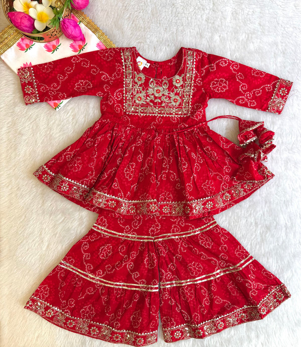 Bandhej Embroidered Sharara Set