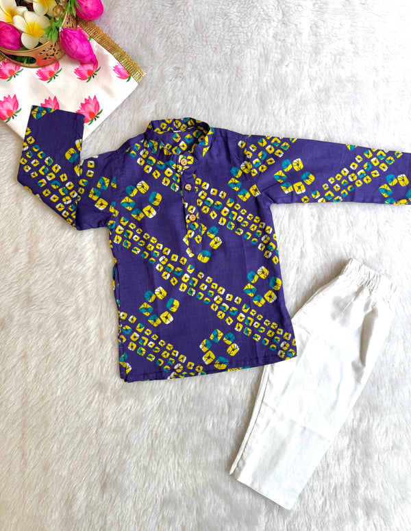 Ethno Bandhej Kurta Pyjama Set