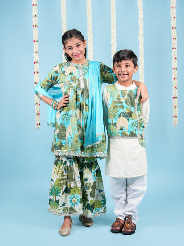 Peacock Girls Kurta Sharara Set