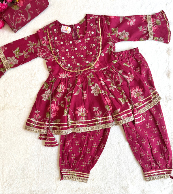 Rose Kurta Afghani Pant Set