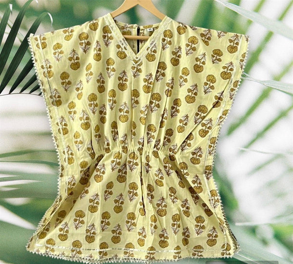 Designer Yellow Printed Kaftan