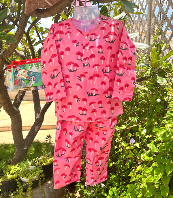 Cute pink mushroom kurta style Nightwear