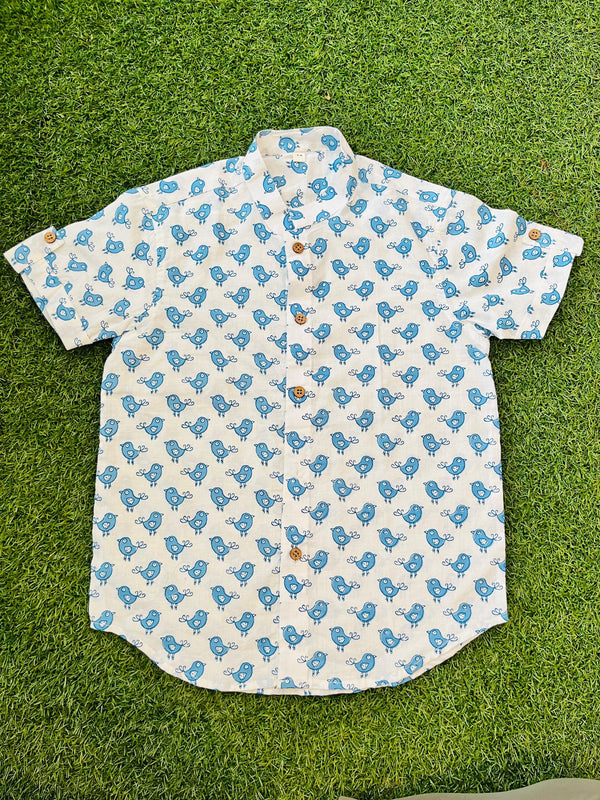 Cute Bird Mandarin Collar Half Shirt