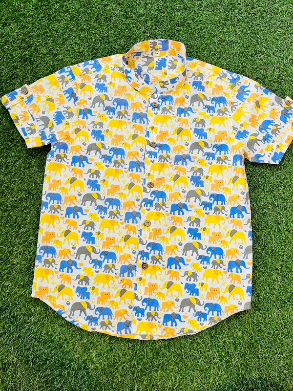 Yellow Blue Elephant Half Shirt