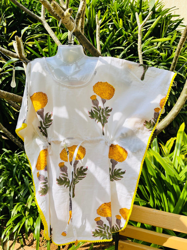 Yellow Flower Printed Kaftan