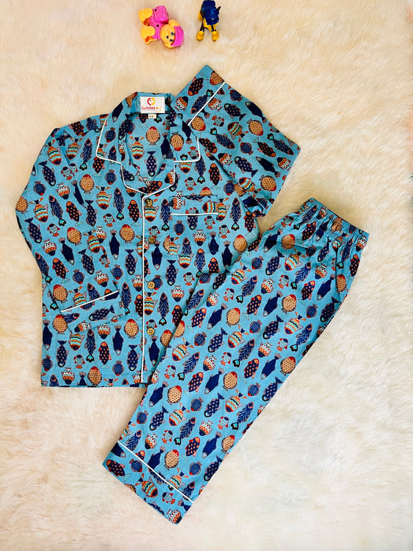 Fish print collared Nightwear