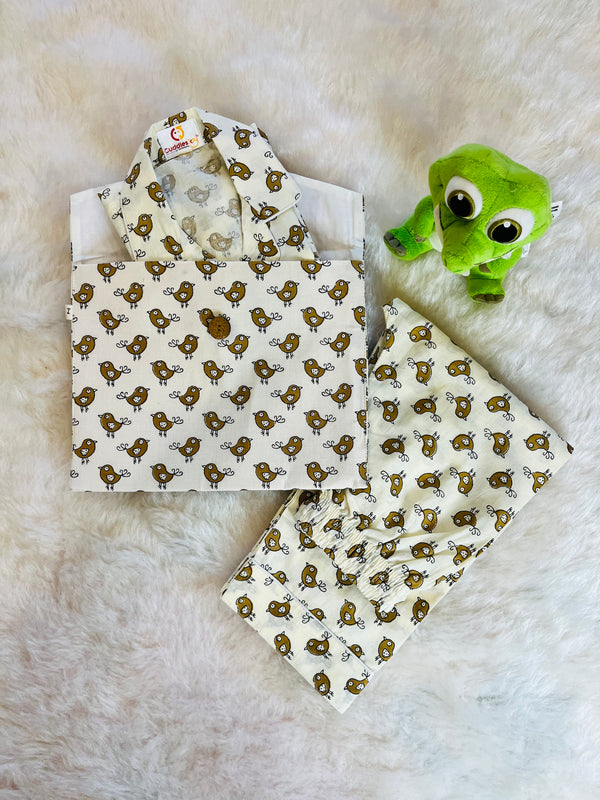 Bird print collared Nightwear